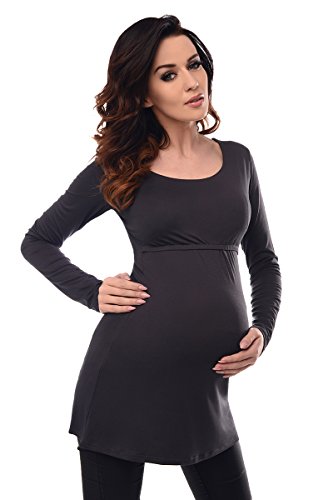 2in1 Maternity & Nursing Scoop Neck Top Tunic Breastfeeding Pregnancy 7021 Variety of Colours (12, Graphite)