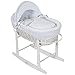 Luxury British Made White Wicker Moses Basket With White Dimple Covers And Rocking Stand