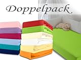 Doppelpack zum Sparpreis - Kinder-Jersey-Spannbetttücher - mit einer Steghöhe von ca. 22 cm passend für Kinder- und Babybettmatratzen - in 12 Farben und einer Einheitsgröße von 60-70 cm x 120-140 cm, weiß
