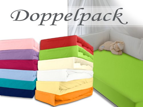 Doppelpack zum Sparpreis - Kinder-Jersey-Spannbetttücher - mit einer Steghöhe von ca. 22 cm passend für Kinder- und Babybettmatratzen - in 12 Farben und einer Einheitsgröße von 60-70 cm x 120-140 cm, weiß