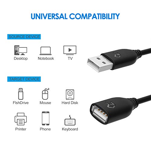 Rankie C  ble d extension USB 2 0  Lot de 2  Noir  1 8 m 