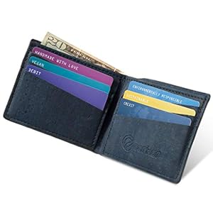 Cork Wallet for Men Bifold Slim Front Pocket Minimalist Vegan Durable Eco Blue Color