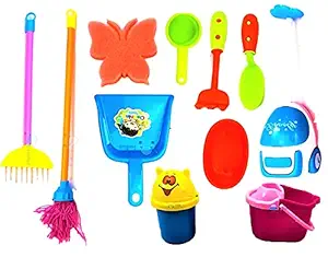 FunBlast House Cleaning Toys ? Pretend Play Toys for Girls / Plastic Role Play Toys for 3+ Years Girls / Boys (Pack of 11 Pcs; Multicolor)