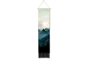 Ricemru Berge Wandteppich Schmal Lang Blau Wandbehang Berggipfel Sonnenaufgang Vogel Wandtuch Abstract Bergeandschaft Wanddeko Tapestry Wandkunst Deko