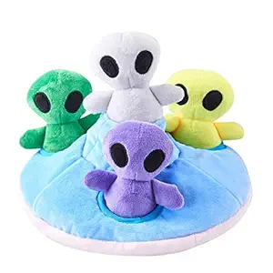 JOYELF Hide and Seek Squeaky Dog Toy, Plush Dog Chew Toy for Puppy Small Medium Large Dogs, Interactive Non Toxic Teething Chew Chase Fetch Dog Toys with Squeakers, UFO and Alien Toys