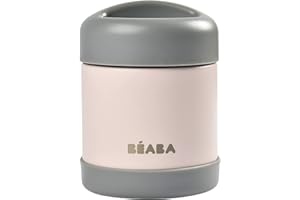 BÉABA - Vasetto Termico per Conservazione Alimenti, per Neonati e Bambini, 100% Ermetico, Inox, Conserva Caldo/Freddo per più di 5 Ore, Doppia Parete, 300 ml, Grigio/Rosa