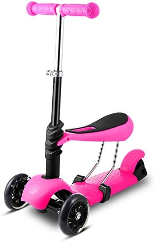 Kids Kick Scooter 3 Wheel Adjustable Height Scooter with LED Light Up Wheels with Removable Seat for Children Boys Girls Age 3-8 (Purple)