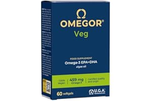 Omegor Veg - Huile de plantes dérivées d’Huile d’ Algues Durables | Le seul certificat IFOS | 250 mg de DHA et 125 mg d'EPA pour la capsule | 60 gélules, approvisionnement en 2 mois | 100% végétalien