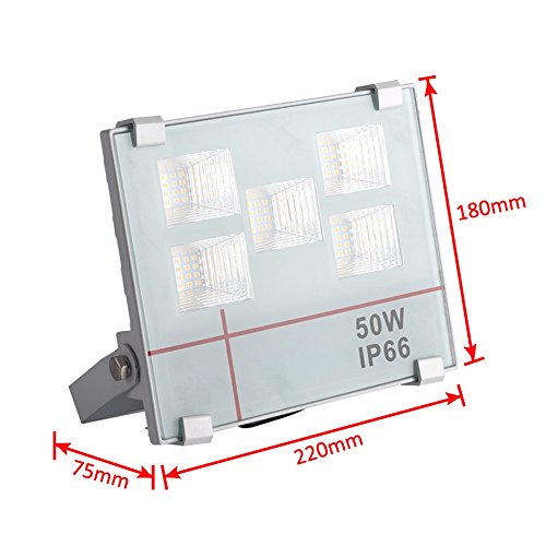 MCTECH® 50W LED Strahler Fluter Außen Scheinwerfer Ultraslim Flutlicht SMD LED 5 Lichtquelle zum Garten Hoflampe Wasserdicht IP65 Hochfestes Aluminium Wasserdicht Warmweiß (50W, Warmweiß) - 4
