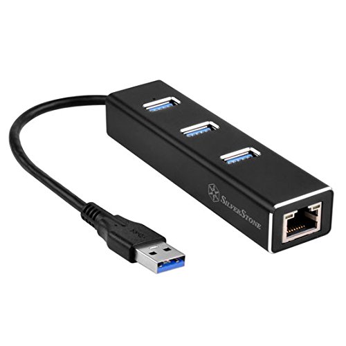 SilverStone SST-EP04 - 3-Port USB 3.1 Hub, Gen 1 Type A mit RJ45 Gigabit Ethernet Netzwerk Adapter, Aluminium
