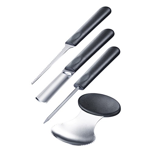 Westmark Dekorations-Schnitz-Set für Kürbisse und Melonen, 4-tlg., Mit Schnitz-Vorlagen, Rostfreier Edelstahl/Kunststoff, Halloween, Schwarz/Silber, 51282260