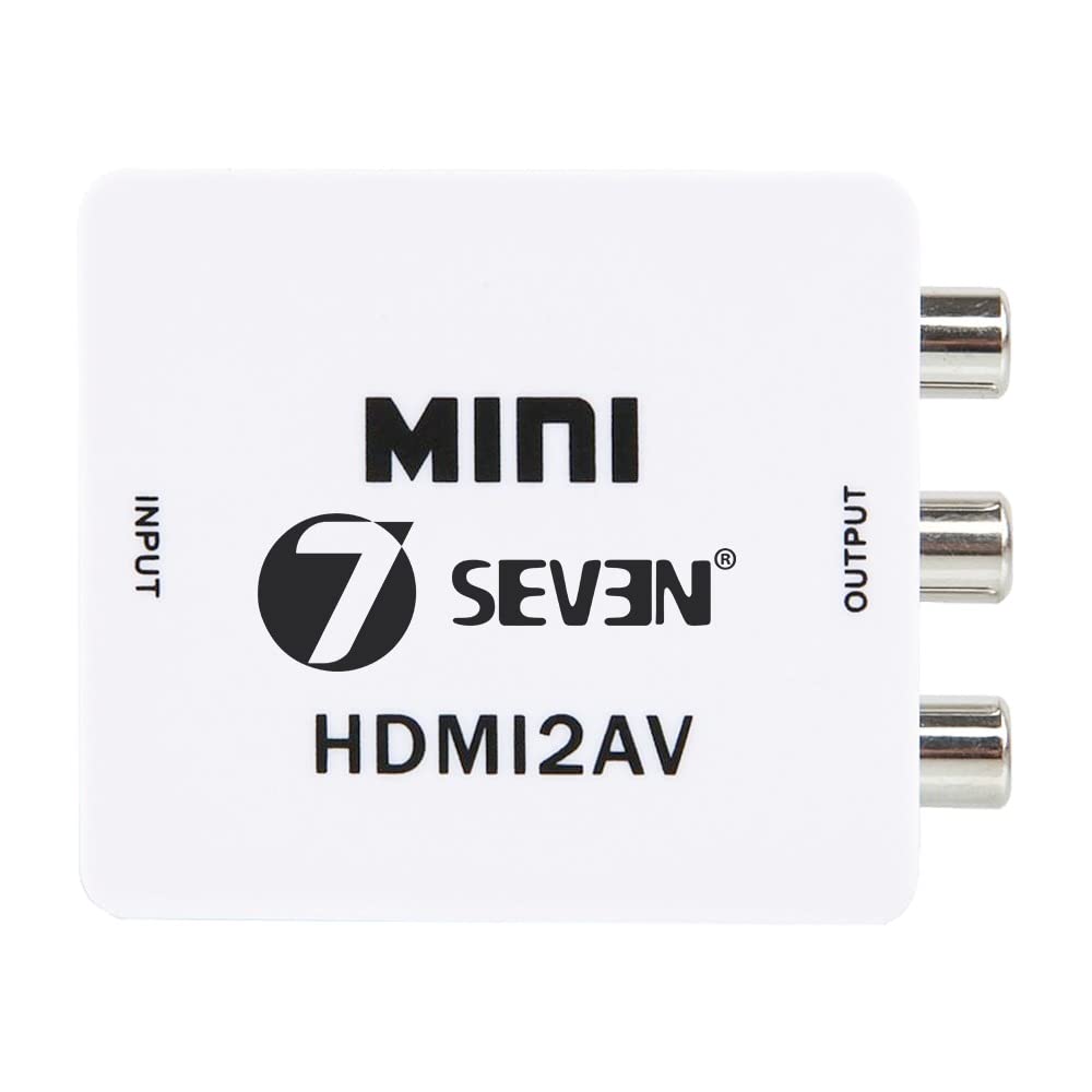 7SEVEN™ HDMI to RCA, 1080p HDMI to AV 3RCA CVBs Composite Video Audio Converter Adapter Supports PAL/NTSC for TV Stick, Roku, Chromecast, Apple TV, PC, Laptop, Xbox, HDTV and DVD - White