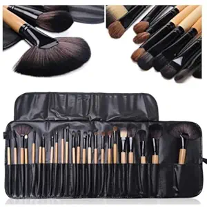 HUDA GIRL BEAUTY PROFESSIONAL 24 Piece Makeup Brush Set - Wooden Handle Cruelty-Free Synthetic Fiber Bristles with Leather Case for Foundation,Powder,Eyeshadow Blending Brushes, (Handle May Vary)
