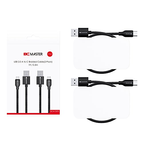 BC Master USB C Kable Nylon Geflochten [2-Pack 1ft/0.3M] Ultra Durable Type-C zu Ladekabel für New Macbook, ChromeBook Pixel, Nexus 5X 6P, Lumia 950 950XL, OnePlus 2 3 - 2
