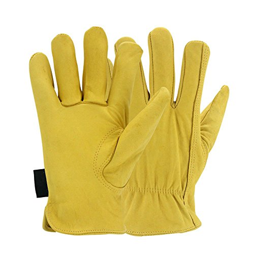 Preisvergleich Produktbild CCBETTER Lederarbeitshandschuhe Elastic Handgelenk Schließung Sheepskin Handschuhe Treiber, Sicherheit und Gartenhandschuhe (S, Gelb)
