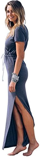 YQM Maxi Dress for Women Casual Short Sleeve V Neck Split Beach S-XL