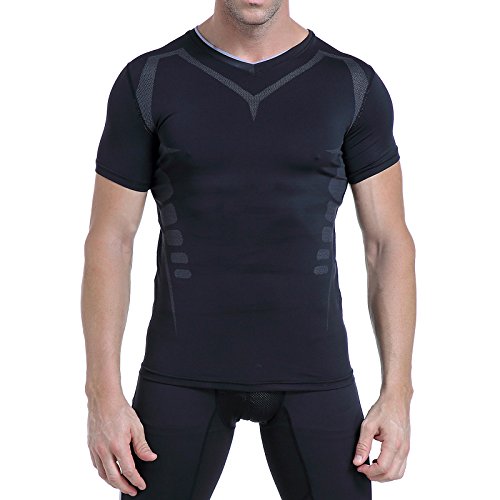 AMZSPORT Herren Kompressions-Shirt Kurzarm Funktionsshirts BaseLayer Kurzarm - 4