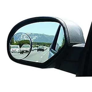 Brain Freezer J 360 Degree Rotate Adjustable Slim Round Blind Universal Fit Spot Mirror with HD Glass Convex Wide Angle Rear View on Lens - Pack of 2