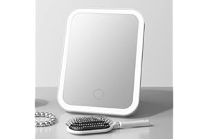 LETOUR Makeup Mirror with Light,Cosmetic Mirror 3Modes Light up Mirror 90 Degree Desk Mirror with Lights Swivel Touch Dimming Portable Travel Mirror for for Dressing, Makeup(square)
