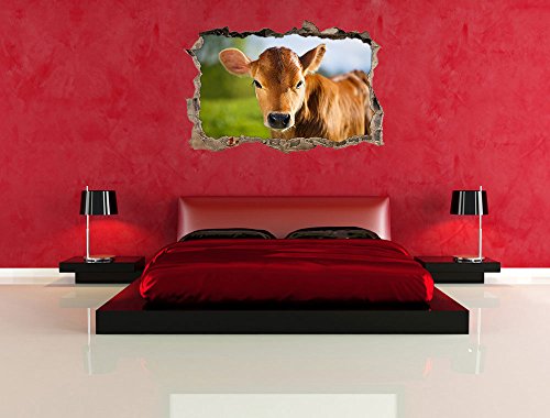 Junge Kuh Kälbchen Wanddurchbruch im 3D-Look, Wand- oder Türaufkleber Format: 92x62cm, Wandsticker, Wandtattoo, Wanddekoration - 5