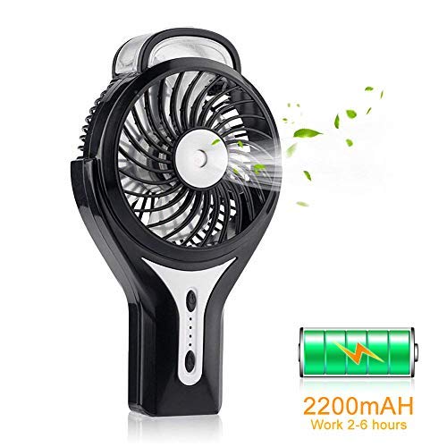 Mini Ventilador de Nebulización Ventilador de Mano con Rociador de Agua, Portátil y Silencioso, Batería de 2200 mAh, 3 Velocidades & 2 Modos de Rociado para Cualquier Uso, Viajes y Oficina u Hogar
