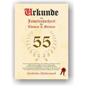 Urkunde zum 55. Hochzeitstag - Juwelenhochzeit- Geschenkurkunde Juwelen