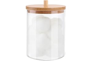 GENERIC Acrylic Cotton Ball Holder with Bamboo Lid,Vanity Cotton Wool Bud Jar Cotton Swab Dispenser Round and Square Cotton Swabs Storage Box Container Cosmetics Organiser for Bathroom Guest Room Counter (B)
