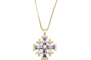 Nazareth Store Guldpläterad Jerusalem Kors Hänge Hals Turkos Aquamarine & Zircon Gems