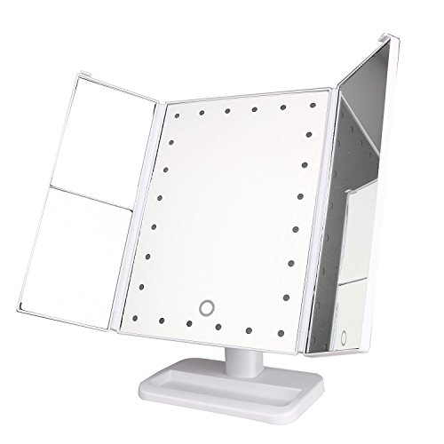 Make-up-Spiegel, Charminer Touch Screen Wickelfalz beleuchteter Rasierspiegel -Drei-Panel 21pcs LED-Licht 180-Grad-freie Rotation Aufsatz- Kosmetik spiegel mit USB-Kabel