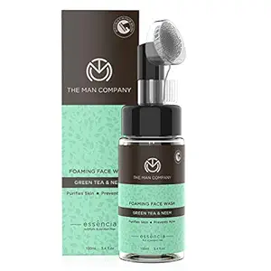 The Man Company Green Tea Foaming Face Wash with Aloe Vera & Neem | Built -In Deep Exfoliation Face Brush | Purifies Skin, Prevents Acne, Removes Dirt & Excess Oil - 100ml