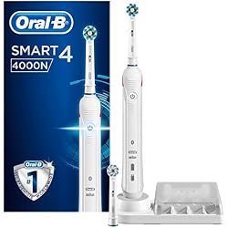 Oral-B Smart 4 4000N CrossAction - Cepillo Eléctrico 1 Blanco Conectado, 3 Modos Blanqueado, Sensible, Cuidado Encías, 2 Cabezales Recambio