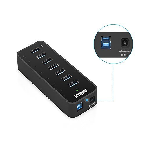 Anker USB 3.0 Hub 6 Ports + 1 Ladeport, 7 Port Datenhub mit 36W Netzteil für Macbook, Windows Laptops und Ultrabooks und USB-BC 1.2 Ladefunktion für iPhone Handy, iPad, Samsung Galaxy und andere Geräte - 2