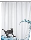 Wenko 20052100 Anti-Schimmel Duschvorhang Cat - Anti-Bakteriell, waschbar, mit 12 Duschvorhangringen, 100% Polyester, Mehrfarbig