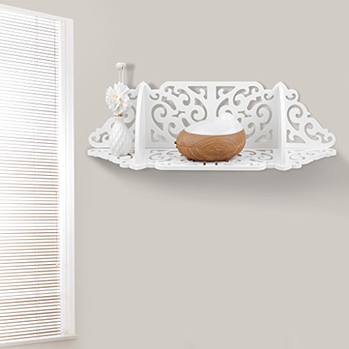 Finether weißes Wandregal Hängeregal Schweberegal kleines Deko Regal im Barock Stil für Wohnzimmer Badezimmer zur Aufbewahrung von Dekoartikel Toilettenartikel Fotorahmen aus WPC Wandmontage weiß 53 x 15 x 15 cm - 6