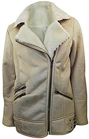 Miss Selfridge Faux Beige Suedette Sheepskin Jacket Zipped Fastening Warm (4)