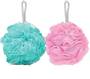 TRIVESH Sponge Body Scrubber Bathing Body Wash Puff Loofah for Men Women Baby Kids Loofah Sponge Pouf Body Scrubber Soft Round Bath Sponge Loofah Scrub Multicolour (Pack of 2 Pcs))