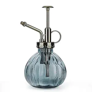 T4U Glass Plant Mister 200ML, Vintage Spray Bottle with Top Pump Fine Mist Flower Garden Sprayer Small Decorative Spritzer Watering Can Gift for Indoor Outdoor Succulent House Plant (Grey)