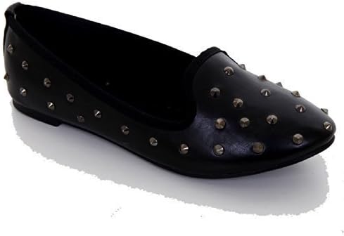 Ladies Black Flat Spiked Pump Women's Low Heel Studded Comfy Casual Shoe [ Black, UK7 (EU 40) ]