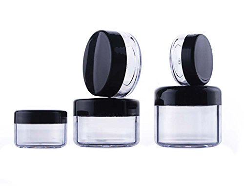 Pack of 12 3ml/5ml/10ml/15ml/20ml Empty Refillable Travel Transparent Plastic Jar Pot with Black Screw Cap Round Shape Makeup Face Cream Lip Balm Eye Shadow Storage Box Cosmetic Sample Containers (20g)