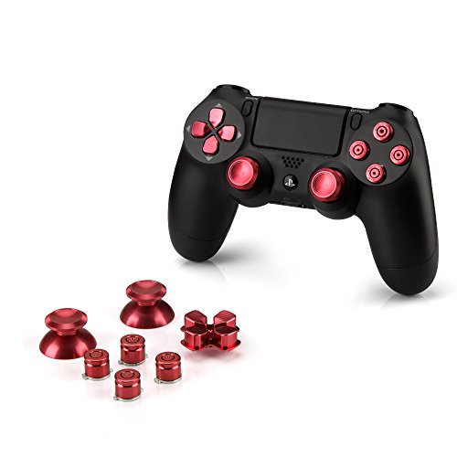 Preisvergleich Produktbild OKCS® Sony Playstation 4 Dualshock 4 Controller Aluminium Buttons Ersatzteile Thumbsticks Tasten Steuerkreuz PS4 in Rot