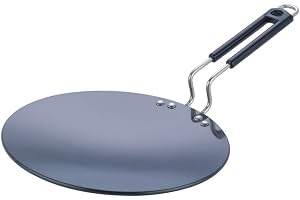 Vinod Black Pearl Hard Anodised Tawa 25 cm 4.25 mm Thick Flat Roti/Chapati/Dosa pan Metal Spoon Friendly Tava Long Lasting, Riveted Sturdy Handle Ideal for Paratha, Chilla, Omelette
