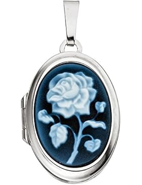 Medaillon oval 925 Sterling Silber 1 blaue Achatgemme zum Öffnen
