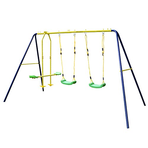 Garden Swing Set Childrenâ€™s Outdoor Playset 2 Swings 1 Glider Jump Star Sports