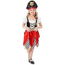 Sincere Party Disfraz de Pirata para niñas, Vestido de Lujo y Sombrero Pirata para niños, Tallas 5-6,7-8,9-10
