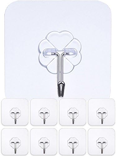 Adhesive hooks-EVERSTIX Designer hooks, 8 pack wall hooks, 13.2lb/6kg Transparent Super Heavy Duty No Scratch, Nail free, Waterproof, Oilproof, for Bathroom, Kitchen, Summer / Winter Clothing & more