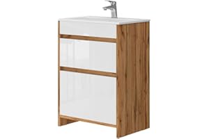 Vicco Set di mobili da bagno Detmold, Quercia dorata/Bianco, 2 parti, base 60 cm