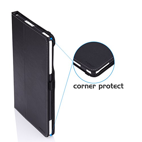 MoKo Tab E 9.6 Hülle – Kunstleder Ständer Schutzhülle Smart Cover mit Stift-Schleife für Samsung Galaxy Tab E 9,6 Zoll (Wifi/4G LTE Version) 2015 Tablet-PC, Schwarz - 9