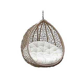 Universal Furniture Rattan and Wicker Single Seater Hanging Swing Chair with Connectors for Balcony/Garden Patio (Beige)