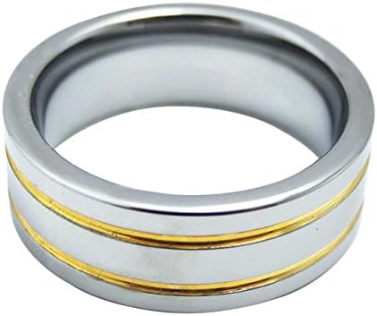 LAMUCH Men Women 8MM Wide 18K Gold Groove Tungsten Steel Ring SizeV