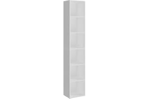 Panana Wooden Cube Bookcase - 2/3/4/5/6 Tier Display Unit Tall Narrow Bookshelf for Office, Living Room, Bedroom Furniture (White, 6-Tier)